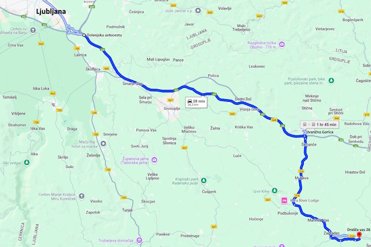 Pot iz Ljubljane do posestva / Route from Ljubljana to the estate
