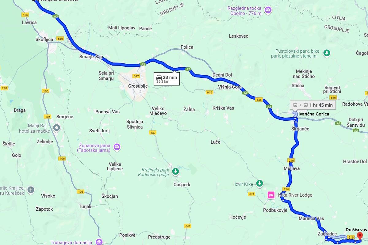 Pot iz Ljubljane do posestva / Route from Ljubljana to the estate